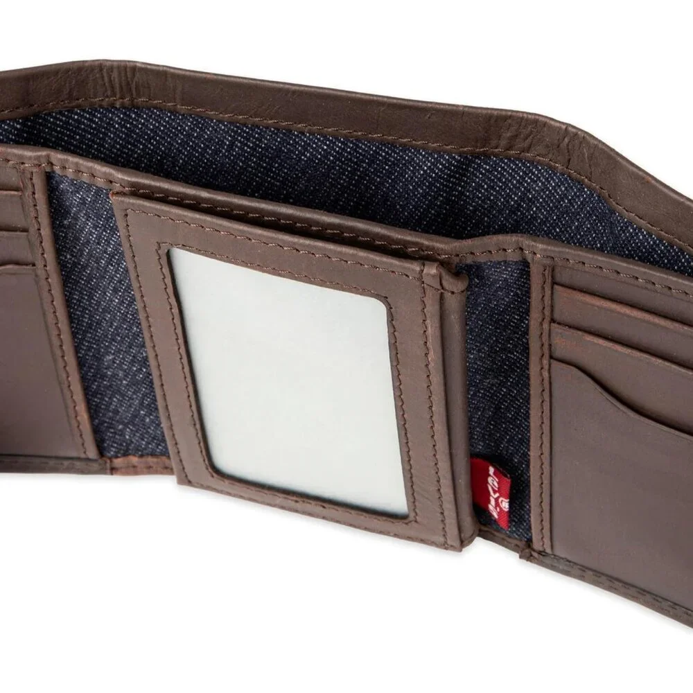 Men's Dark Brown Xcap Travel Leather Bifold Wallet Card Top Slip Flip Pockets
